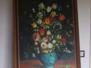 Oelgemälde 70 x 90 geramt, signiert Jensen, Blumen in verzierter Vase