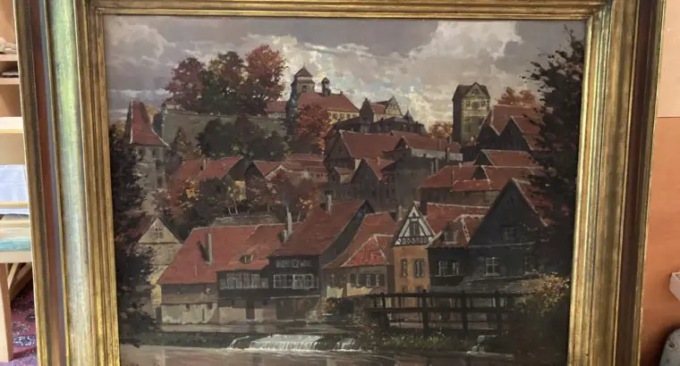 Gemälde Altstadt Kronach und altes Wehr am Fluss
